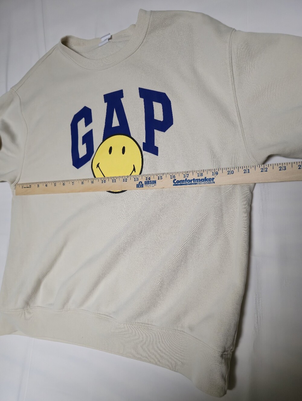 GAP Smiley Originals Cream Sweatshirt with Blue Logo and Yellow Smiley - Picture 12 of 13